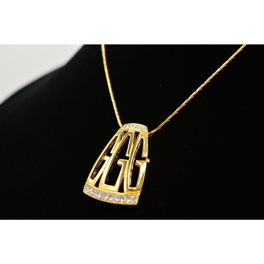 Givenchy Vintage Logo Pendant Necklace G Crystal Gold Signed NOS 80s 1980s Bin8 - Picture 12 of 12